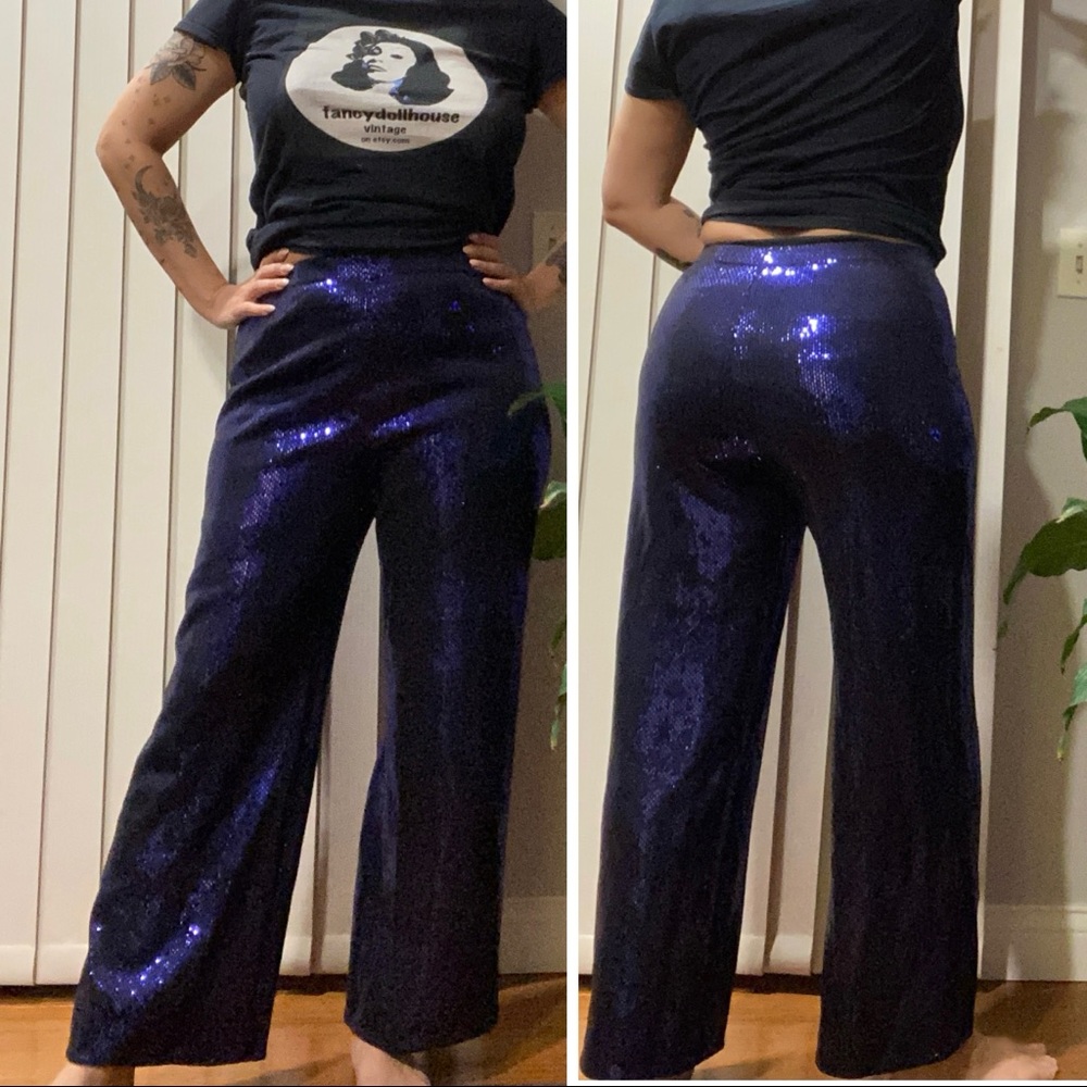 Saint John couture by Marie Gray purple sequin knit pants size 12